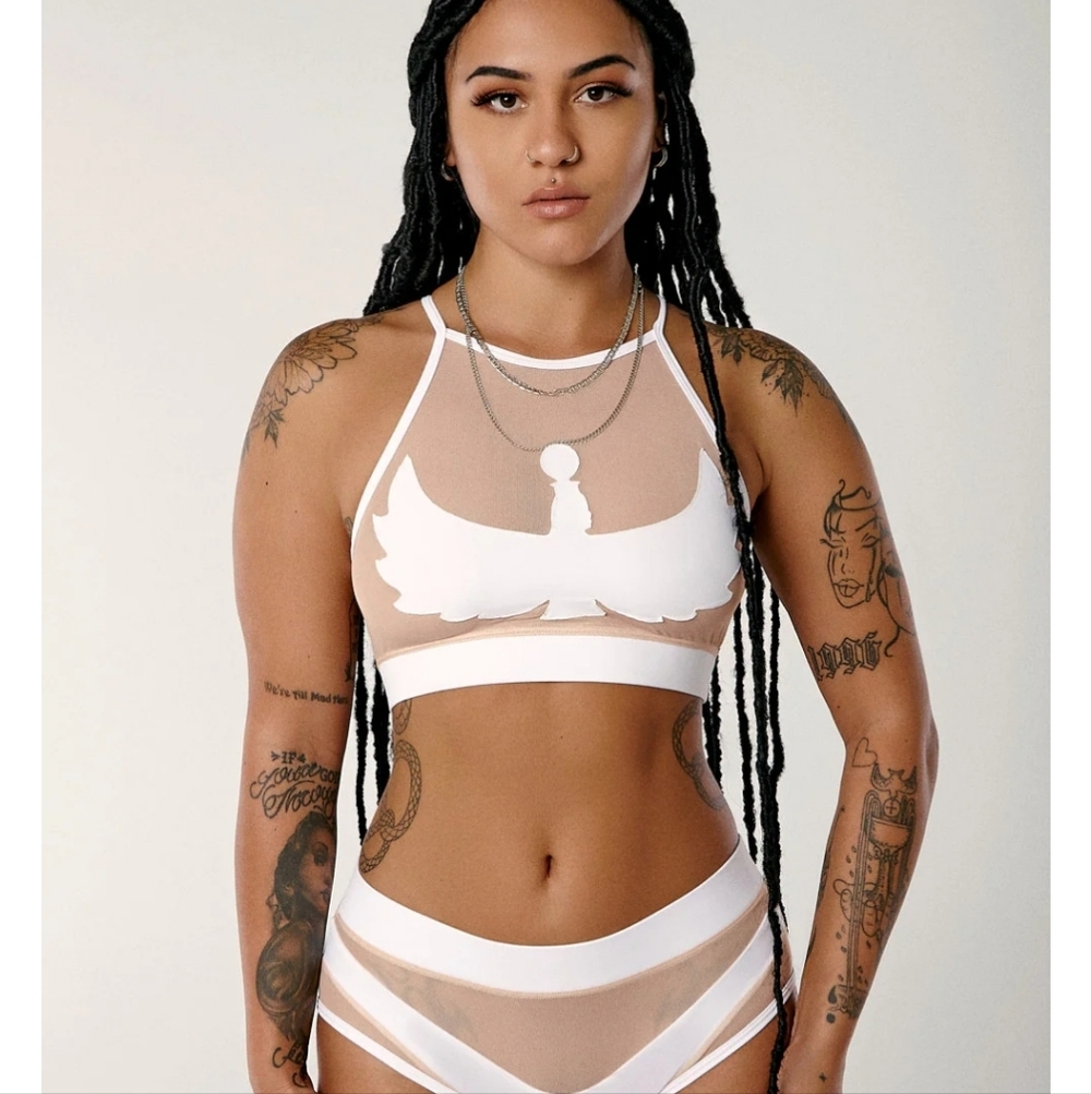 CXIX creatures Of CXIX isis Goddess Mesh Halter Sports Bra Top Nude Sand White M